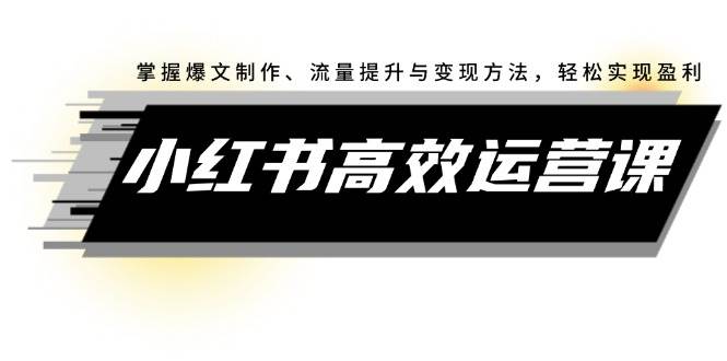 （12369期）小红书高效运营课：掌握爆文制作、流量提升与变现方法，轻松实现盈利-哔搭谋事网-原创客谋事网