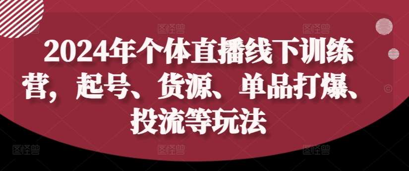 2024年个体直播训练营，起号、货源、单品打爆、投流等玩法-哔搭谋事网-原创客谋事网