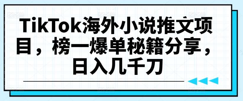 TikTok海外小说推文项目，榜一爆单秘籍分享，日入几千刀-哔搭谋事网-原创客谋事网