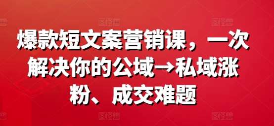 爆款短文案营销课，一次解决你的公域→私域涨粉、成交难题-哔搭谋事网-原创客谋事网