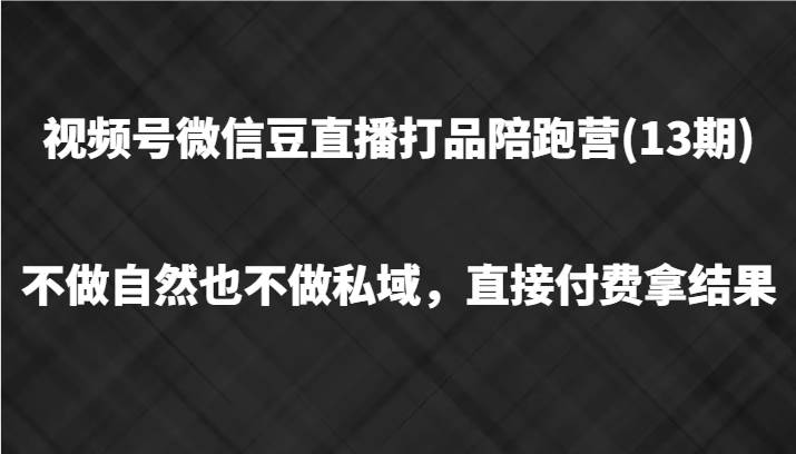 视频号微信豆直播打品陪跑(13期)，不做不自然流不做私域，直接付费拿结果-哔搭谋事网-原创客谋事网