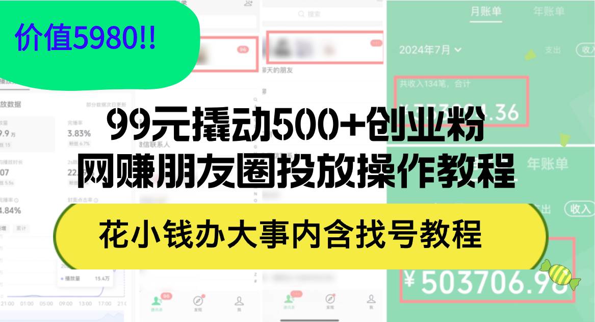 （12431期）99元撬动500+创业粉，网赚朋友圈投放操作教程价值5980！花小钱办大事内…-哔搭谋事网-原创客谋事网