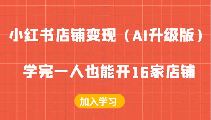 小红书店铺变现（AI升级版），学完一人也能开16家店铺-哔搭谋事网-原创客谋事网