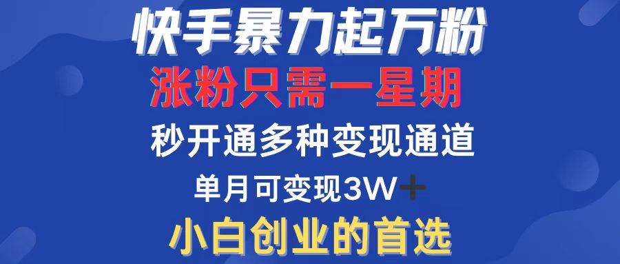 （12651期）快手暴力起万粉，涨粉只需一星期，多种变现模式，直接秒开万合，小白创…-哔搭谋事网-原创客谋事网