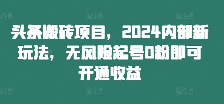 头条搬砖项目，2024内部新玩法，无风险起号0粉即可开通收益-哔搭谋事网-原创客谋事网