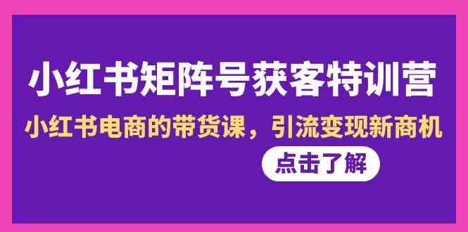 小红书矩阵号获客特训营-第10期，小红书电商的带货课，引流变现新商机-哔搭谋事网-原创客谋事网