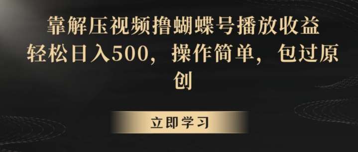 靠解压视频撸蝴蝶号播放收益，轻松日入500，操作简单，包过原创【揭秘】-哔搭谋事网-原创客谋事网