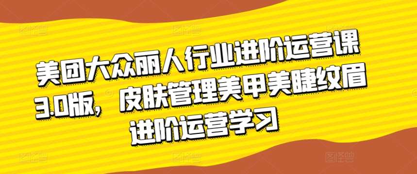 美团大众丽人行业进阶运营课3.0版，皮肤管理美甲美睫纹眉进阶运营学习-哔搭谋事网-原创客谋事网