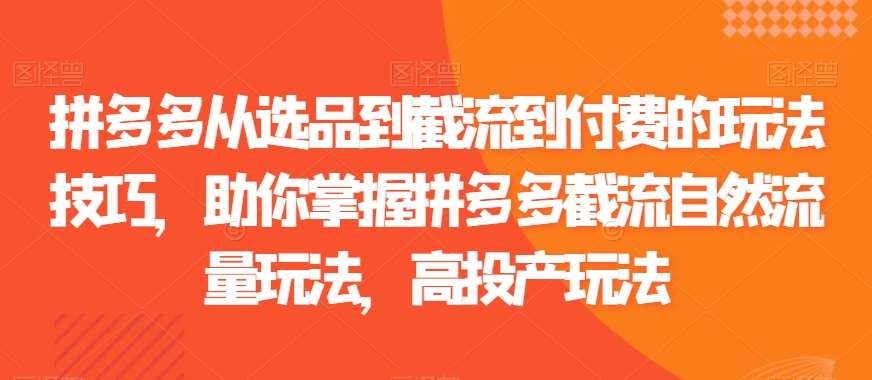 拼多多从选品到截流到付费的玩法技巧，助你掌握拼多多截流自然流量玩法，高投产玩法-哔搭谋事网-原创客谋事网