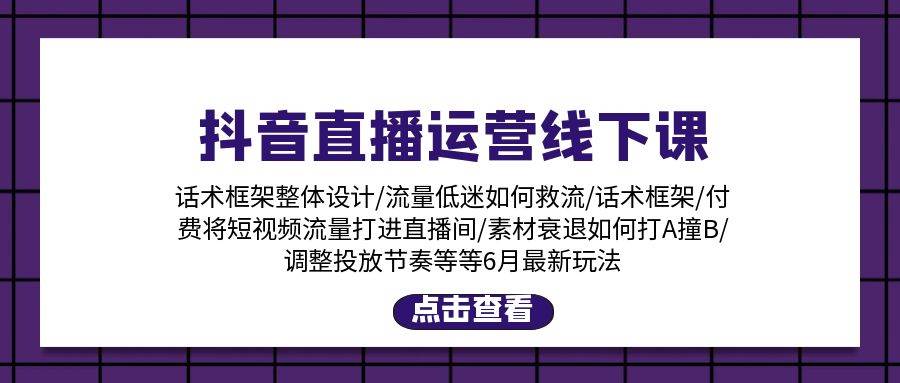 （11211期）抖音直播运营线下课：话术框架/付费流量直播间/素材A撞B/等6月新玩法-哔搭谋事网-原创客谋事网