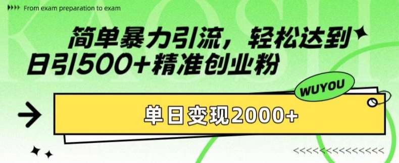 简单暴力引流，轻松达到日引500+精准创业粉，单日变现2k【揭秘】-哔搭谋事网-原创客谋事网