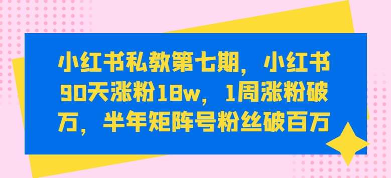 小红书私教第七期，小红书90天涨粉18w，1周涨粉破万，半年矩阵号粉丝破百万-哔搭谋事网-原创客谋事网