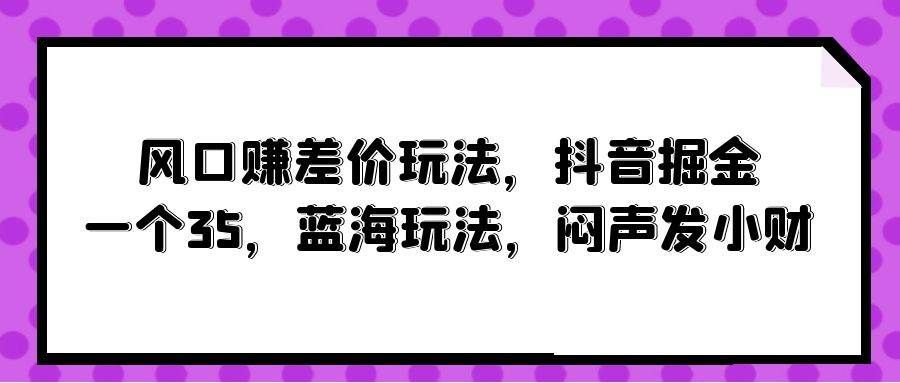 （10022期）风口赚差价玩法，抖音掘金，一个35，蓝海玩法，闷声发小财-哔搭谋事网-原创客谋事网