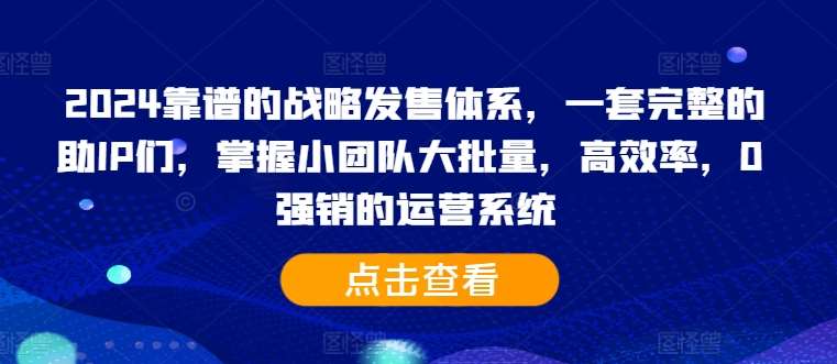 2024靠谱的战略发售体系，一套完整的助IP们，掌握小团队大批量，高效率，0 强销的运营系统-哔搭谋事网-原创客谋事网