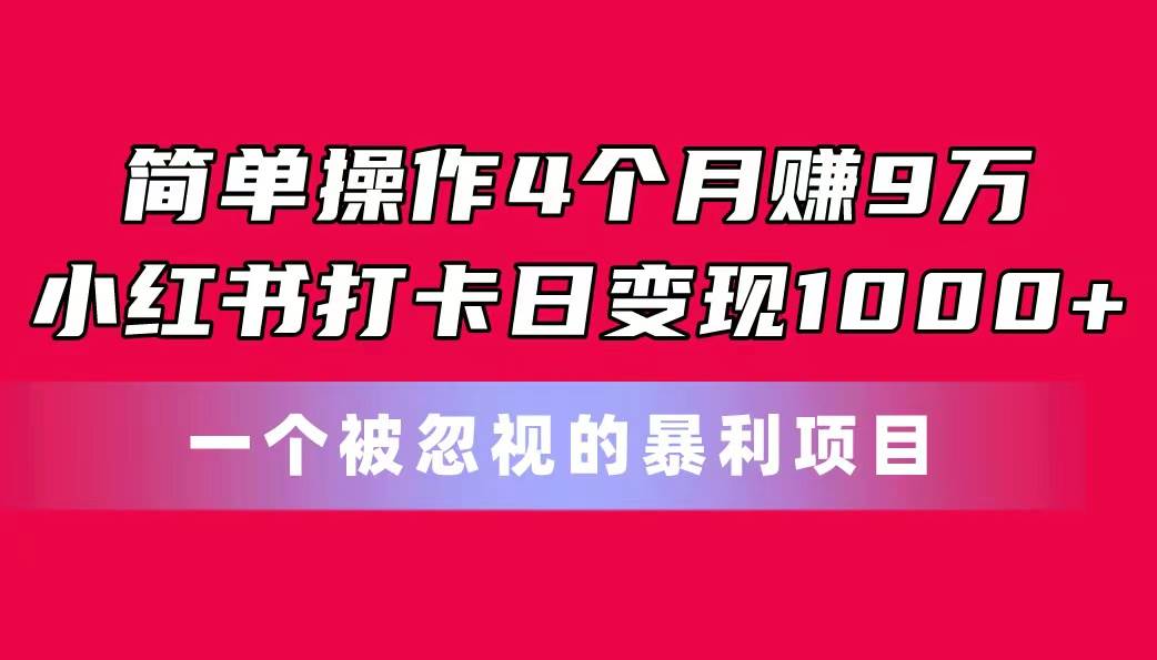 （11048期）简单操作4个月赚9万！小红书打卡日变现1000+！一个被忽视的暴力项目-哔搭谋事网-原创客谋事网