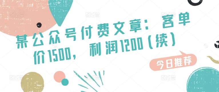 某公众号付费文章：客单价1500，利润1200(续)，市场几乎可以说是空白的-哔搭谋事网-原创客谋事网