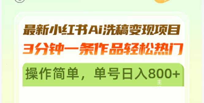 （13182期）最新小红书Ai洗稿变现项目 3分钟一条作品轻松热门 操作简单，单号日入800+-哔搭谋事网-原创客谋事网