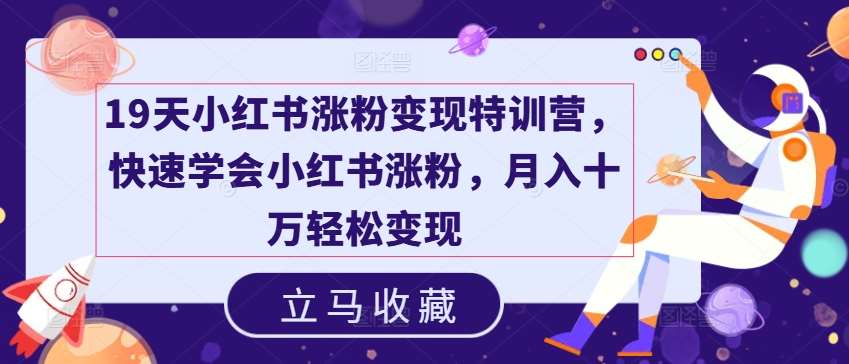 19天小红书涨粉变现特训营，快速学会小红书涨粉，月入十万轻松变现-哔搭谋事网-原创客谋事网