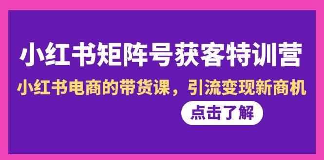 （8909期）小红书-矩阵号获客特训营-第10期，小红书电商的带货课，引流变现新商机-哔搭谋事网-原创客谋事网