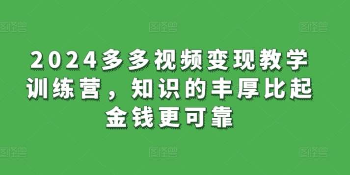 2024多多视频变现教学训练营，知识的丰厚比起金钱更可靠-哔搭谋事网-原创客谋事网