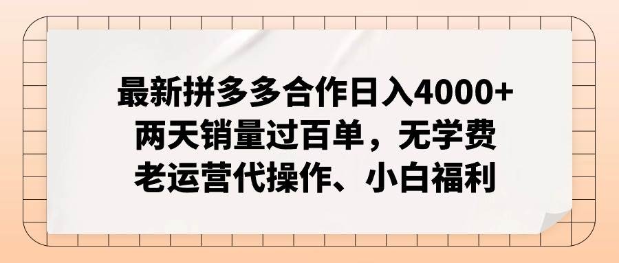 （12869期）拼多多最新合作日入4000+两天销量过百单，无学费、老运营代操作、小白福利-哔搭谋事网-原创客谋事网