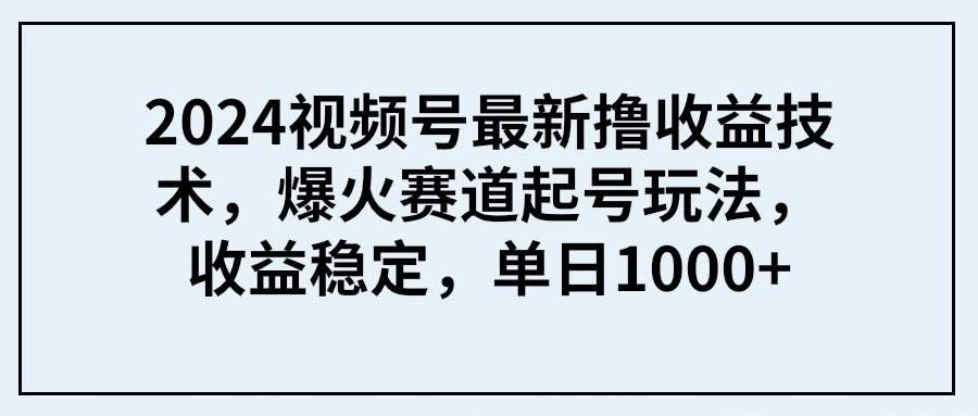 （9651期） 2024视频号最新撸收益技术，爆火赛道起号玩法，收益稳定，单日1000+-哔搭谋事网-原创客谋事网