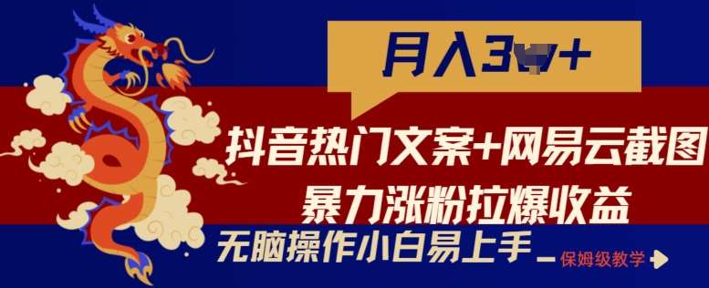 抖音热门文案+网易云截图暴力涨粉拉爆收益玩法，小白无脑操作，简单易上手【揭秘】-哔搭谋事网-原创客谋事网