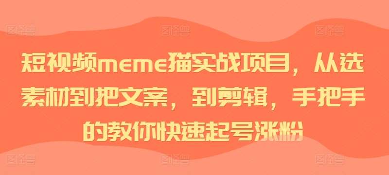 短视频meme猫实战项目，从选素材到把文案，到剪辑，手把手的教你快速起号涨粉-哔搭谋事网-原创客谋事网