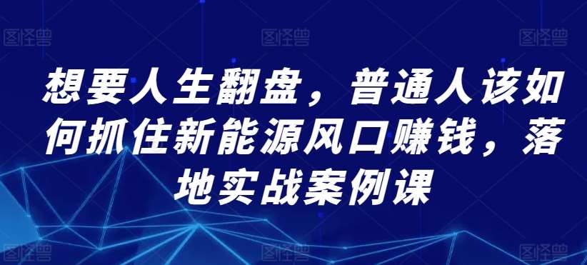 想要人生翻盘，普通人该如何抓住新能源风口赚钱，落地实战案例课-哔搭谋事网-原创客谋事网