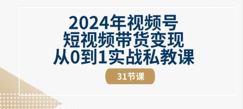 2024年视频号短视频带货变现从0到1实战私教课(31节视频课)-哔搭谋事网-原创客谋事网