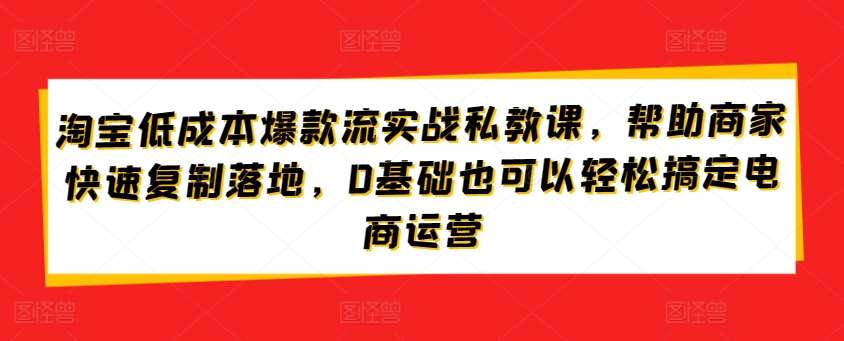 淘宝低成本爆款流实战私教课，帮助商家快速复制落地，0基础也可以轻松搞定电商运营-哔搭谋事网-原创客谋事网