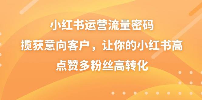 （8764期）小红书运营流量密码，揽获意向客户，让你的小红书高点赞多粉丝高转化-哔搭谋事网-原创客谋事网