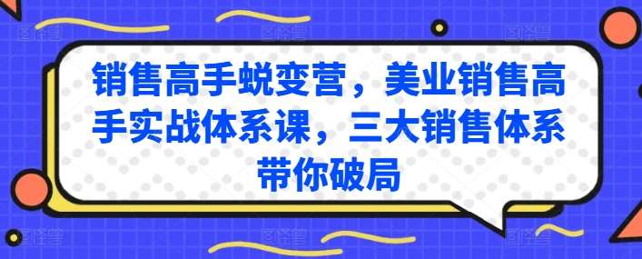 销售高手蜕变营，美业销售高手实战体系课，三大销售体系带你破局-哔搭谋事网-原创客谋事网