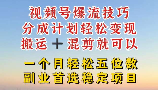 视频号爆流技巧，分成计划轻松变现，搬运 +混剪就可以，一个月轻松五位数稳定项目【揭秘】-哔搭谋事网-原创客谋事网