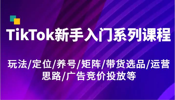 TikTok新手入门系列课程，玩法/定位/养号/矩阵/带货选品/运营思路/广告竞价投放等-哔搭谋事网-原创客谋事网