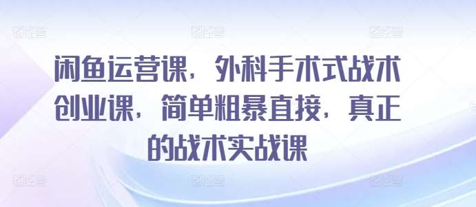 闲鱼运营课，外科手术式战术创业课，简单粗暴直接，真正的战术实战课-哔搭谋事网-原创客谋事网