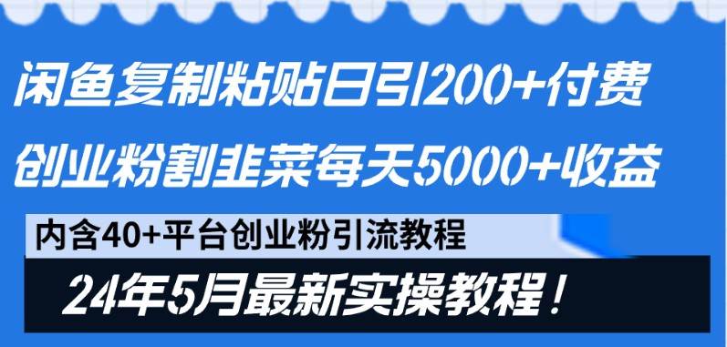 闲鱼复制粘贴日引200+付费创业粉，24年5月最新方法！割韭菜日稳定5000+收益-哔搭谋事网-原创客谋事网