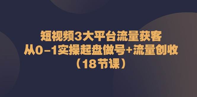 （10873期）短视频3大平台·流量 获客：从0-1实操起盘做号+流量 创收（18节课）-哔搭谋事网-原创客谋事网