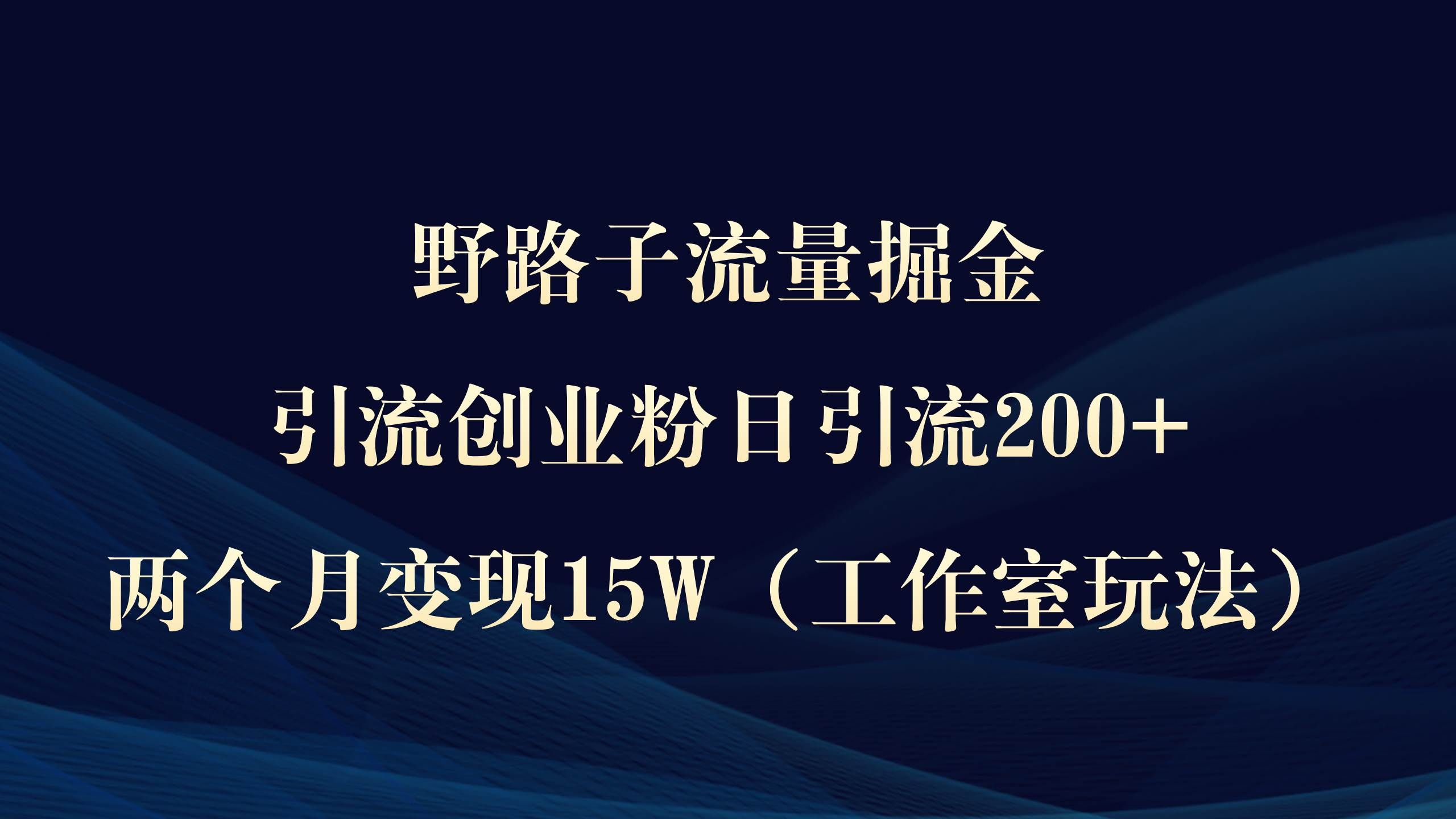 （9513期）野路子流量掘金，引流创业粉日引流200+，两个月变现15W（工作室玩法））-哔搭谋事网-原创客谋事网