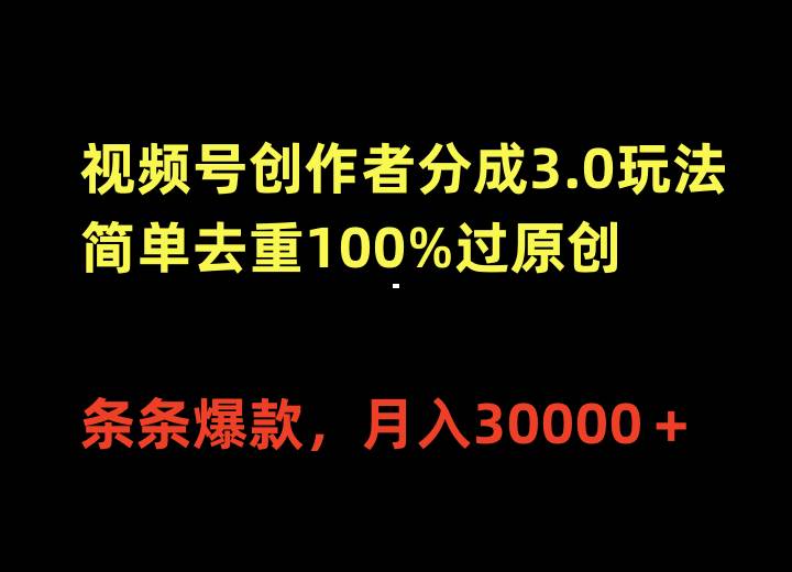 （10002期）视频号创作者分成3.0玩法，简单去重100%过原创，条条爆款，月入30000＋-哔搭谋事网-原创客谋事网