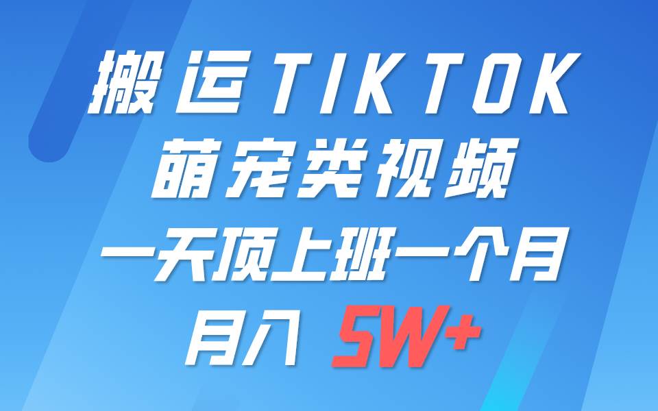 一键搬运TIKTOK萌宠类视频，一部手机即可操作，所有平台均可发布 轻松月入5W+-哔搭谋事网-原创客谋事网