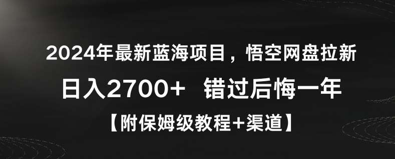 2024年最新蓝海项目，悟空网盘拉新，日入2700+错过后悔一年【附保姆级教程+渠道】【揭秘】-哔搭谋事网-原创客谋事网