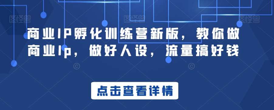 商业IP孵化训练营新版，教你做商业Ip，做好人设，流量搞好钱-哔搭谋事网-原创客谋事网