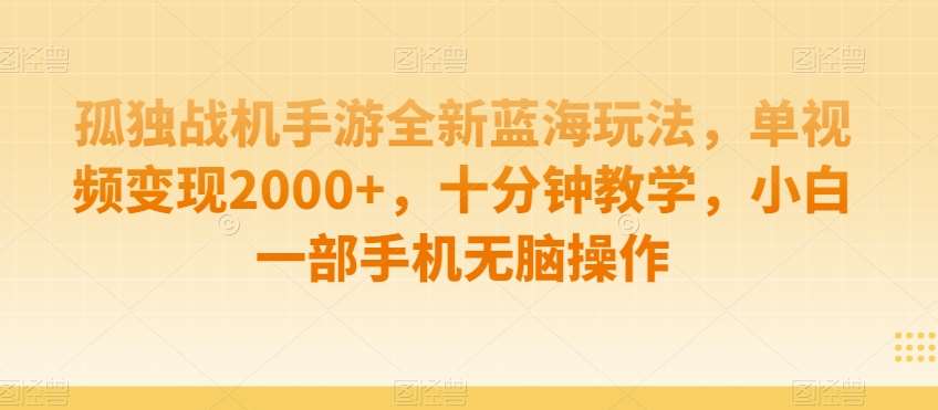 孤独战机手游全新蓝海玩法，单视频变现2000+，十分钟教学，小白一部手机无脑操作【揭秘】-哔搭谋事网-原创客谋事网