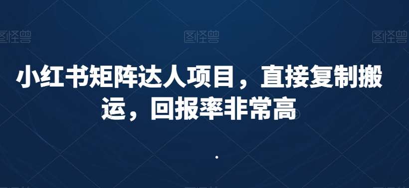 小红书矩阵达人项目，直接复制搬运，回报率非常高-哔搭谋事网-原创客谋事网