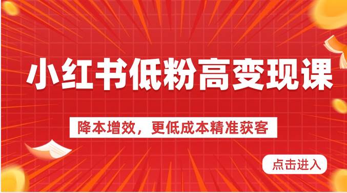 小红书低粉高变现课-降本增效，更低成本精准获客，小红书必爆的流量密码-哔搭谋事网-原创客谋事网