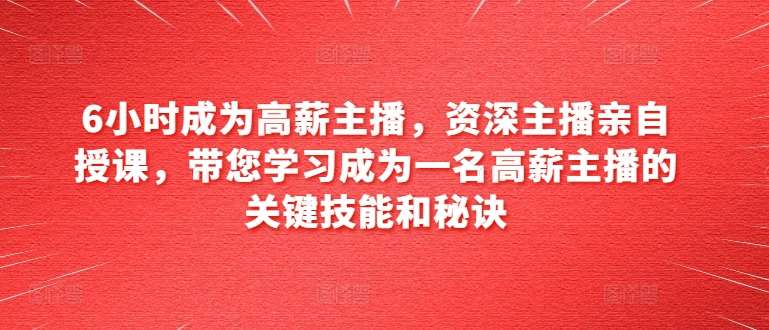 6小时成为高薪主播，资深主播亲自授课，带您学习成为一名高薪主播的关键技能和秘诀-哔搭谋事网-原创客谋事网