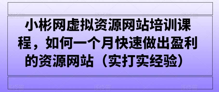 小彬网虚拟资源网站培训课程，如何一个月快速做出盈利的资源网站（实打实经验）-哔搭谋事网-原创客谋事网