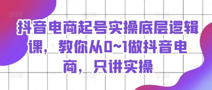 抖音电商起号实操底层逻辑课，教你从0~1做抖音电商，只讲实操-哔搭谋事网-原创客谋事网