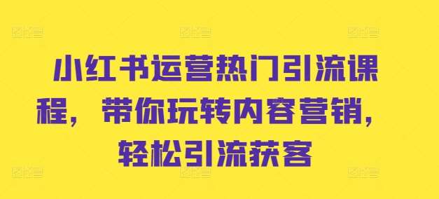 小红书运营热门引流课程，带你玩转内容营销，轻松引流获客-哔搭谋事网-原创客谋事网